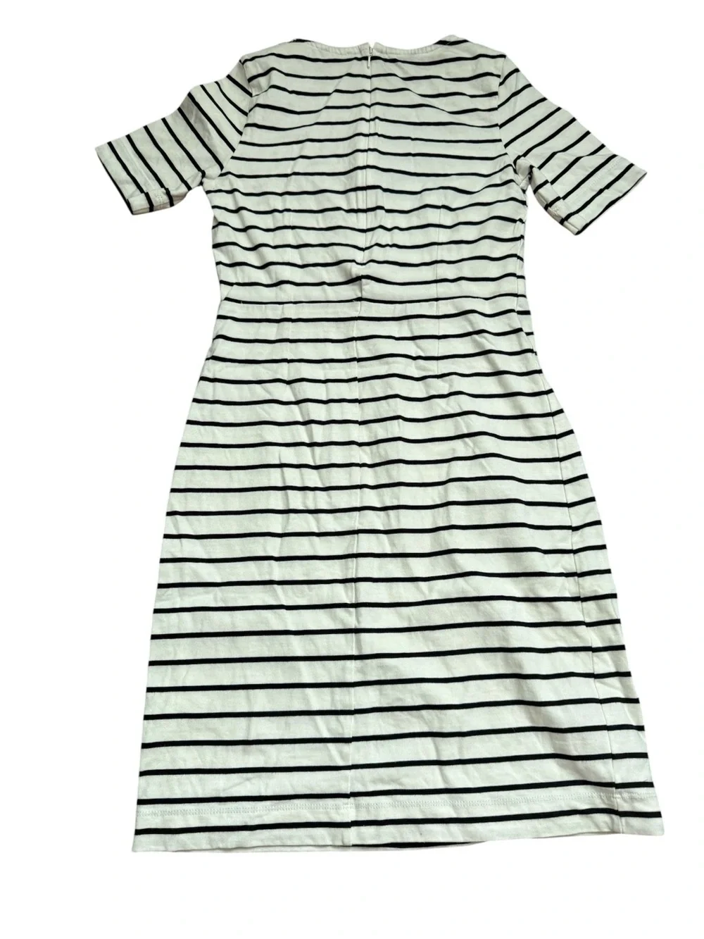 J. Crew Striped T-Shirt Dress XS White Black Cotton Mini Back Zip Flawed
